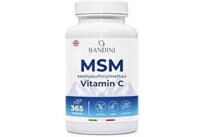 Bandini® MSM 2000 mg - 365 High Strength Vegan Tablets - Methylsulfonylmethane and Vitamin C - Supplement for Joints, Skin, Hair, Nails & Collagen Building - Non-GMO, No Preservatives, No Additives
