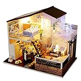 Packliste: 1 x DIY Puppenhaus Puppenhaus Bausatz Zum Selbermachen, Holzbausatz Handgefertigt Puppen Haus Spielzeug - Miniatur Möbel Zubehör - LED Licht Kreatives Geschenk DIY Hütte Cabin Cottage, Halloween Weihnachts Geschenk