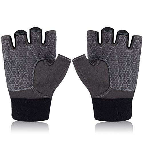 Trideer Ultraleicht Fitness Handschuhe Trainingshandschuhe mit Adjustable Handgelenkstütze für Krafttraining Gewichtheben und Bodybuilding, Fingerlos Microfiber Material und Safe Geleinlage Silica Palm Exercise Gloves für Damen Herren Frauen Manner (Grau und Schwarz) - 7