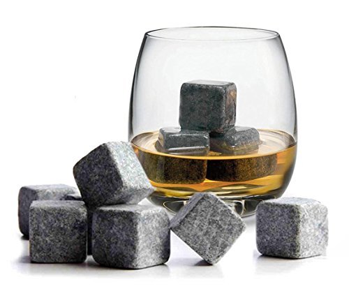 Gearmax® 9er SET Whisky-Steine aus natürlichem Speckstein für Getränke "on the rocks", Kühlsteine im praktischen Stoffbeutel