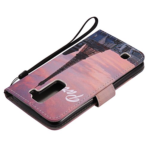 Feeltech LG K7 Hülle PU-Leder und Brieftasche Bunte Muster Fall mit Magnetverschluss, Hybrid-Kickstand mit Stand-Funktion, schlagen Sie schützende weiche TPU Stoßstangenabdeckung und Kreditkartenhalter für LG K7 Handgelenk Bügel-Buch-Art-Geldbeutel-Tasche mit 2 In 1 Berühren Sie Stift – Turm - 7