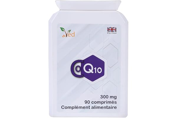 VED Ubiquinone Coenzyme Q10 300 mg, Complément alimentaire, 90 comprimés de CoQ10 véganes, Formule ultra-concentrée, CoQ10 issue de fermentation naturelle, Sans OGM, Cure de 3 mois.