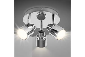 DINGLILIGHTING 3 Way Round Plate Led Ceiling Spotlight for Bedroom, Kitchen (3000K Warm White) Polished Chrome Led Kitchen Light Ceiling(3X3W GU10 Bulbs Included)