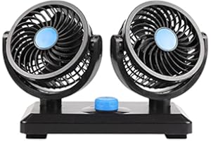‎BACEYONG Baceyong 12V Twin Fan 360° Allround Dual Cooling Cooler Fan für Car Van Caravans, 2 Geschwindigkeiten einstellbar