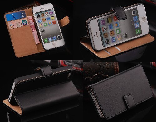 Preisvergleich Produktbild MobileConnect4U Schutzhülle für iPhone SE, Echtleder, Schwarz