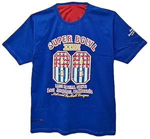 VEESIL Boys Stretchable T-Shirt Round Neck All Over Graphic Polo Logo Print Printed tie-dye Striped Soft Cotton Half Sleeves Tshirts for Kids Party Shirt 10-16 Years (Blue, 13-14 Years)