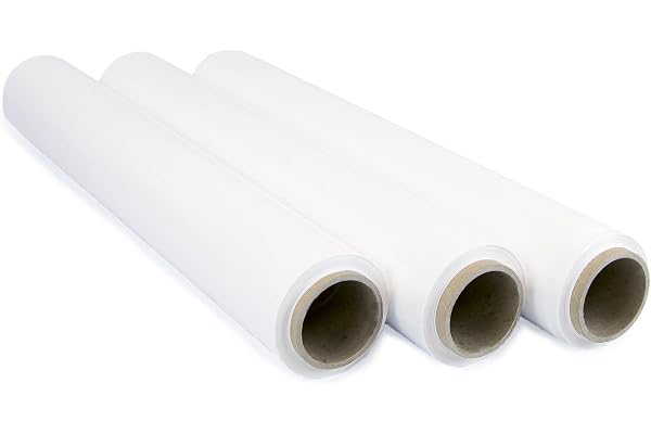 Film pour emballer 50 cm de large et étirable jusqu'à 300 mètres de longueur - Rouleau de film élastique manuel pour emballage industriel - Ofituria (Blanc, 3 Rouleaux)