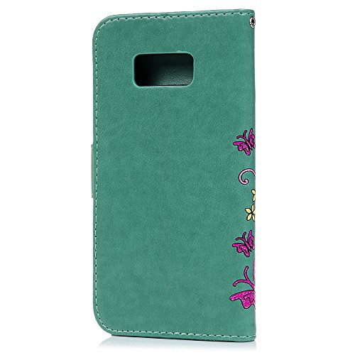 Lanveni Samsung Galaxy S8 Hülle, Handyhülle für Samsung Galaxy S8 Flip Case Cover PU Lederhülle Schutzhülle Magnetverschluss Ledertasche mit Stander Function Brieftasche Card Slot Handy Tasche mit Bunte Schmetterling Cover Design (Mintgrün)+ 1 x Stylus Pen + 1 x Staubdichte Stecker - 5