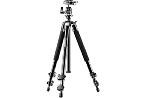 Mantona Basic Scout statyw fotograficzny, statyw do aparatu do 144 cm, w zestawie wytrzymała głowica kulowa, poziomica, odwracalna kolumna środkowa, idealny do podróży i do fotografii na świeżym powietrzu, do kamery DSLR, kompaktowy, lekki statyw