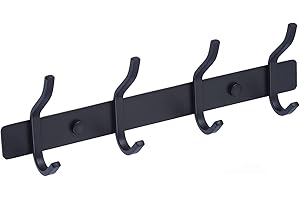 QNIIAED Door Hooks,Multipurpose Stainless Steel Coat Hooks Wall Mounted Screw in Modern Metal Heavy Duty Coat Rack Row of Hooks Hanger Towel Robe Clothes Hat Hook for Bathroom Bedrooms（Matte Black