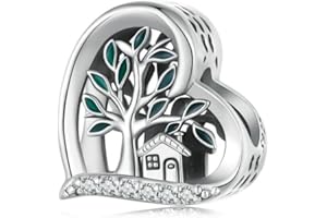 YAPAMU Colgante de árbol genealógico para pulsera Pandora, plata de ley 925, colgante de corazón con forma de casa, regalo de joyería para mujeres y niñas, Esmaltado.