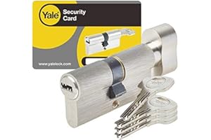 Yale Cylindre de Serrure à Bouton 30x30 mm, 6 Goupilles - Ouverture à Bouton Intérieur, Clé extérieur - Porte Extérieure, Porte Intérieure, Porte d'Entrée - YC1000+ - 4 Clés réversibles, Nickelé