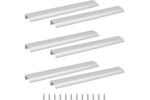 Cjueiom 6 Pack Concealed Kitchen Cupboard Handles 256mm Hole Center Hidden Drawer Pulls, Finger Edge Pull Aluminum Cabinet Handle Invisible Door Knob for Wardrobe (300mm Total Length, Silver)