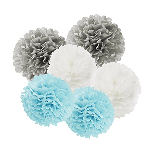 Furuix Babyparty Junge 20pcs White Blue Grey Haning Dekoration Kugeln Geburtstag Baby Dusche Hochzeit Dekorationen Party Supplies with Paper Pompoms Deko Pompons Circle Garland Seidenpapier Pompons Party DecorationBaby Dusche Dekoration Geburtstagsparty Dekoration Quaste Girlande Pompons Blau Dekorationen Pompon Papier - 7