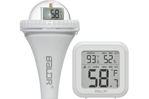 AIFIZO BALDR Pool Thermometer, 360 Degree Hemispherical Housing, Vertical LCD Display, Floating, Easy to Read, Wireless Pool Thermometer, Waterproof Digital Floating Thermometer