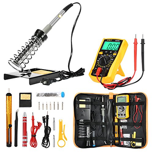 Lötkolben Set 60W 220V Lötstation Kit Joyhero DIY Lötset Digital Multimeter, 200 - 450°C verstellbare Temperatur 2pcs Lötspitzen, 2pcs Elektronische Draht Entlötpumpe, Lötkolben Ständer mit Werkzeug Tragetasche