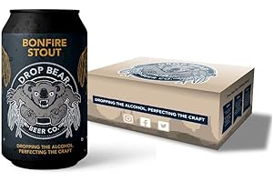 Drop Bear Beer Co. Alcohol Free Beer - Bonfire Stout - Case of 24 x 330ml, 0.5% cans | Vegan, Gluten Free, 55 Calories per Beer | Non Alcoholic Gifts & Hampers
