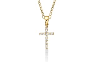 Diamond Treats 9 Karat Gold Kreuz Anhänger mit kubischen Zirkonia und Kette, zierliche 9K Gelbgold Kreuz-Anhänger Halskette für Damen und Mädchen, Kreuz Anhänger mit optionaler 40-50 cm Goldkette