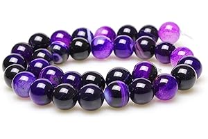 jartc Perline Per Braccialetti Energetico Braccialetto Yoga Braccialetto Fai da Te Perle di Pietra Naturale Agata A Strisce Viola 60 Pezzi, 95CM,6 mm