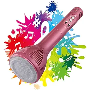 VRJTEC Design 2 Handheld Wireless Mic for Karaoke/Portable Mic/Singing Microphone with Bluetooth Speaker Compatible with All Android Smartphones - Pink