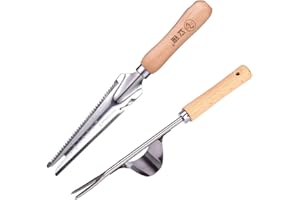 NICAVKIT 2 sztuki ręczne narzędzie do usuwania chwastów marki Weeder do pielęgnacji chwastów i warzyw ze stali nierdzewnej, ręczne narzędzie do wyrywania chwastów z uchwytem z naturalnego drewna do pielenia Twojego ogrodu