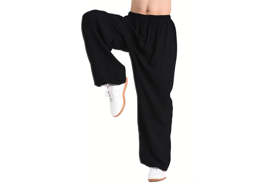 VIRACIN Tai Chi Men's Women's Martial Arts Kung Fu Trousers Yoga Lantern Trousers Jogging Trousers, Black, L