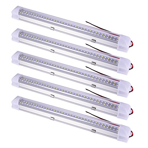 Awhao 5 pcs 12V LED Éclairage Intérieur de Voiture 500LM Blanche Lumière 6000K Barre d'Éclairage Intérieur de Camping Car, Camion, Caravane, Van, Remorque