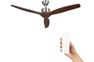 Mellerware - Ventilatore da soffitto con telecomando Brizy! | Potenza 45 W | Ultra silenzioso | 3 pale | Diametro 132 cm | 6 velocità | Timer | Legno Scuro