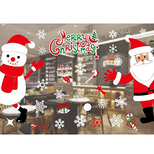 Preisvergleich Produktbild Junjie Nenu Weihnachtsschneemann Entfernbar Home Vinyl Mehrfarbig Fenster Wandaufkleber Abziehbild Dekor Schneemann Elch Wand Aufkleber Wohnzimmer Größe: Über 50 * 70cm