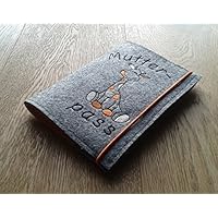 Bestickte Mutterpasshülle • Hülle Mutterpass • Baby • Filz grau