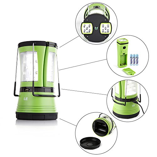 LE Aufladbare LED Camping Laterne mit 2 abnehmbaren Mini Taschenlampen 600lm , Wasserdichte Zeltleuchte, Notfallleuchte inkl. USB-Kabel + KFZ/Auto-Ladegerät, Aussenleuchte für Camping, Wandern, Notfall Outdoor - 3