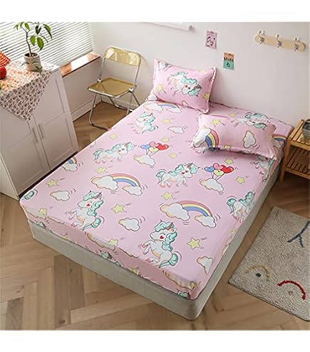 Parure De Lit Réversible Licorne/arc-en-ciel - Pour Lit Enfant - Housse 120x150 Cm + Taie - Coton/polyester Doux - 9
