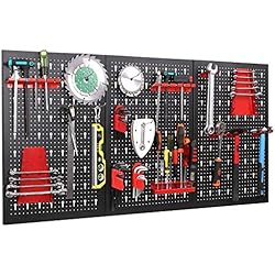 FIXKIT Lot de 3 Panneau Perforé Assortiment de Pinces,Paroi Perforée en Tôle d'Acier Porte Outils Mural pour d'Atelier -120 x 60 x 2 cm-17 Accessoires