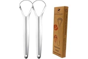 2 Pack Y Tongue Scraper Stainless Steel Tongue Cleaners Reduce Bad Breath 100% Metal Tough Scrapers Men and Women Hygiene Product by GreenMingle