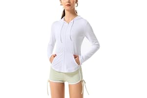 Hanyomo Femmes Manches longues UPF 50 + écran solaire Veste Hoodie Fitness Avec poches Yoga Fermeture éclair complète Athlétique Jacket