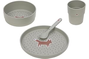 LÄSSIG Little Forest Fox zestaw naczyń dla dzieci (talerze, kubki, miseczki, łyżeczki) bez BPA, do zmywarki i kuchenki mikrofalowej