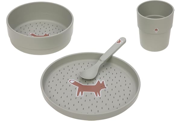 LÄSSIG Set de vaisselle pour enfants (assiette, gobelet, bol, cuillère) sans mélamine, sans BPA, pour lave-vaisselle et micro-ondes/Dish Set Little Forest Fox