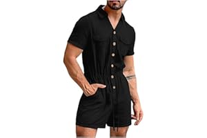 GEFOMUOFE Mono corto de verano para hombre, traje corto, mono deportivo, jogging, entrenamiento, traje de ocio, ropa de calle, ropa de una pieza, botón de ropa informal, talla única, pantalones cortos para