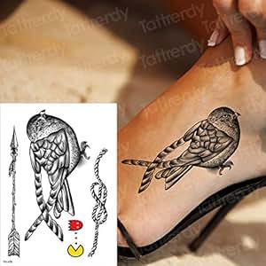 Handaxian 3pcswaterproof Sticker Tatouage Oiseau Lettre Noir