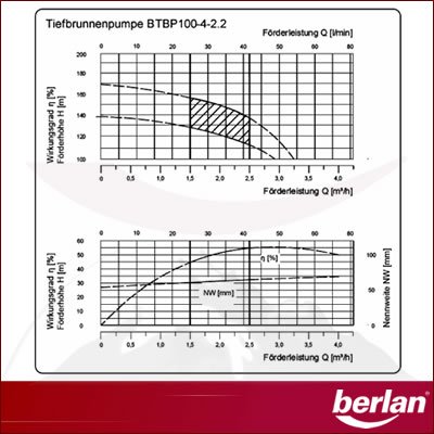 Berlan Tiefbrunnenpumpe BTBP100-4-2.2 – 16,8 bar max. - 6