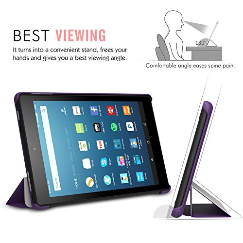 MoKo Hülle für Fire HD 2016 8 Zoll – Ultra Slim Lightweight Schutzhülle Smart Cover mit Auto Schlaf / Wach Funktion und Standfunktion für Fire HD Tablet (Vorherige 6. Generation – 2016), Violett - 6