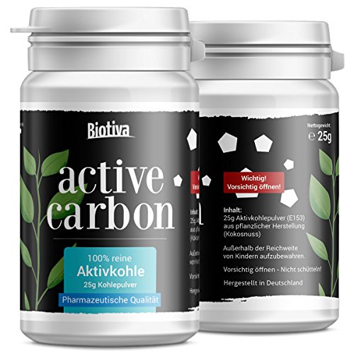 Aktivkohle „Active Carbon“ – Das ORIGINAL von Biotiva® // 25g reine Aktivkohle | Natürliches Zahnaufhellung-Pulver aus Kokosnuss | Für Zahnbleaching und Peel-Off-Maske (Schwarze Gesichtsmaske, Blackhead) gegen Mitesser, Akne und unreine Haut – MADE IN GERMANY (auch: Activated Charcoal Teeth Whitening) - 2