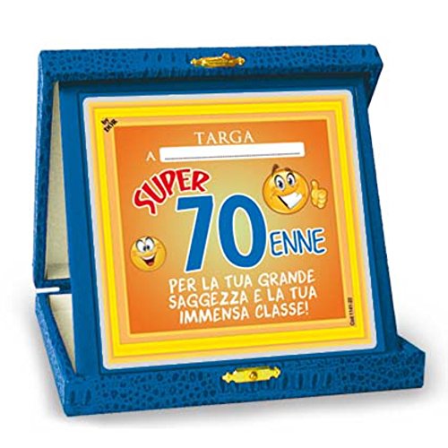 TARGHETTA TROFEO 70 ANNI Gadget idea regalo festa 70° Compleanno Targa SCHERZO