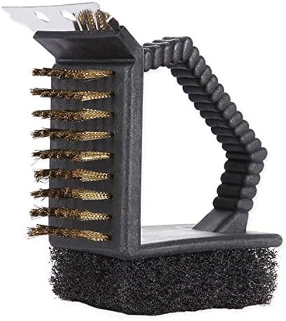 GIVESURPRISE Barbecue Cleaning Products - Integrated Scraper Blade, No-rust Brass Bristles and Scouring Pad 3-in-1 Barbecue Brushes, Combination Grill Brushers and Scrapers