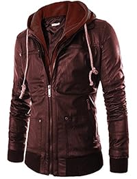 Men's Faux Leather Hooded Jacket