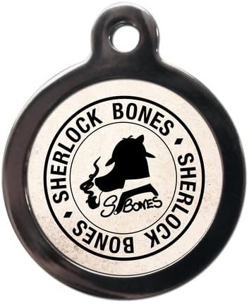 PS Pet TagsPS Pet Tags - Film TV Movie Pet ID Tags - Sherlock Bones Design - Zinc Alloy Metal - Large (32mm) Small (24mm) Personalised On Reverse - Dog Cat Name Address Identity Tag - Made in UK