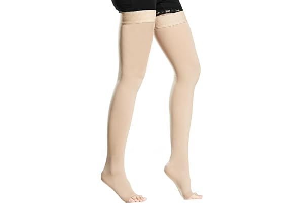 BellaAchtung Chaussettes de compression médicales pour homme et femme 20-30 mmHg - Soutien gradué - Bas de cuisse - Chaussettes de compression œdèmes - Sans pied - Avec bande en silicone