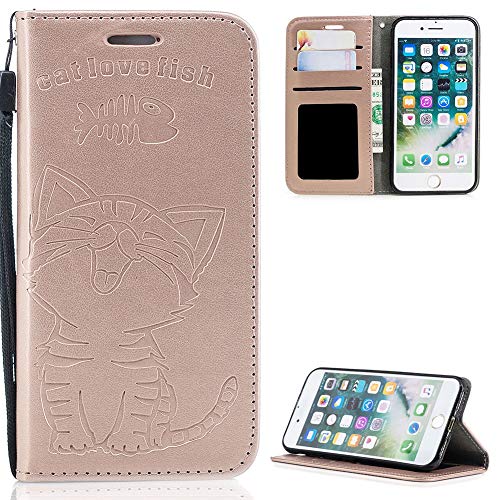Preisvergleich Produktbild ZCXG iPhone 6S Hülle,iPhone 6 Hülle, Weich Slim Madam Frauen Brieftasche Hülle Leder Magnet Ständer Katze Niedlich Kartenhalter Geldbeutel Kreditkartenhüllen Handyhülle iPhone 6S / iPhone 6 Rose Gold
