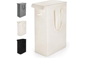 Rieeyrslza Cesta de Lavandería Estrecha con Manija Larga 55L Tela Oxford Cesto para la Colada Delgada con Tapa y Asas Cesta de Ropa Sucia Plegable Cesta de Almacenamiento, para Dormitorios(Beige)