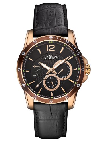 s.Oliver Herren-Armbanduhr XL Analog Quarz Leder SO-2845-LM s.Oliver Herren-Armbanduhr XL Analog Quarz Leder SO-2845-LM